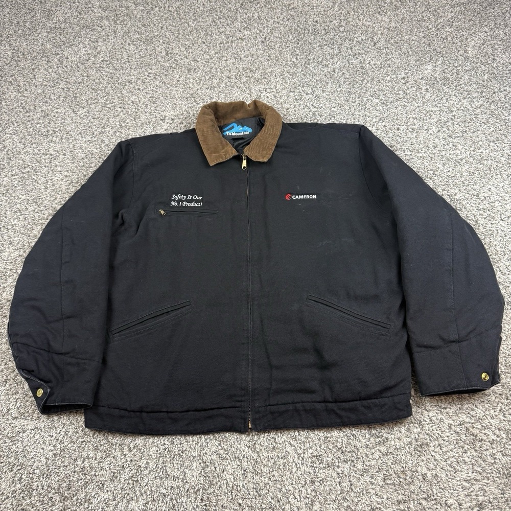Tri Mountain Detroit Jacket Mens Large Black Canvas Quilt Work Corduroy Collar